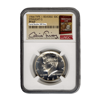 1964 Kennedy Half Dollar - Straight G Type 1 Reverse - NGC PF67 Bill Fivaz Label