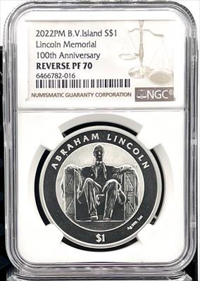 2022 BVI Lincoln Memorial 100th Anniversary 1 oz Silver Coin NGC PF70