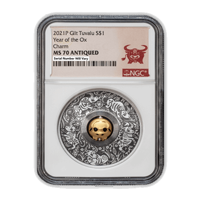 2021  Year of the Ox Charm NGC MS70 Antiqued