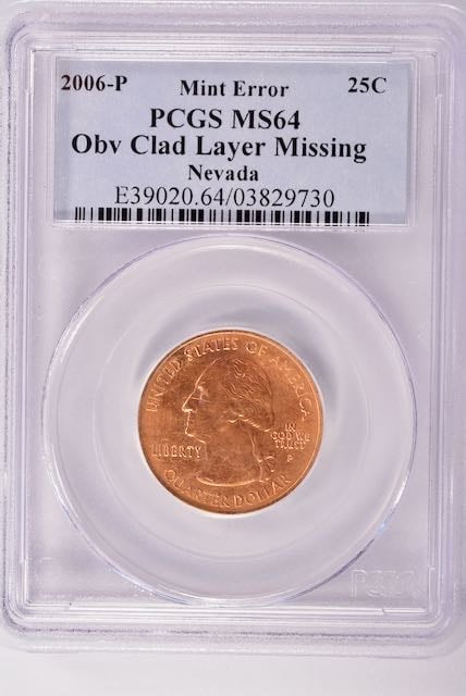 2006 Nevada Quarter - Obverse  Missing Clad Layer - PCGS MS64 Red