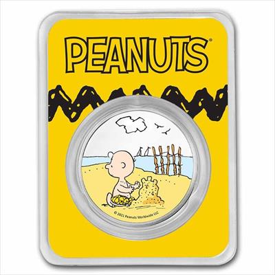 2021 Charlie Brown Build a Sandcastle -  1oz  .9999 Silver Color Round