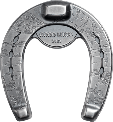 2021 Palau $5 Lucky Horseshoe Shaped 1 oz .999 Silver Antiqued Coin in OGP