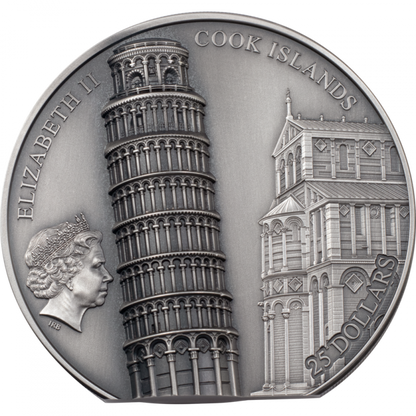 2022 Cook Islands Leaning Tower of Pisa - 5oz  .999 Silver Antique Coin