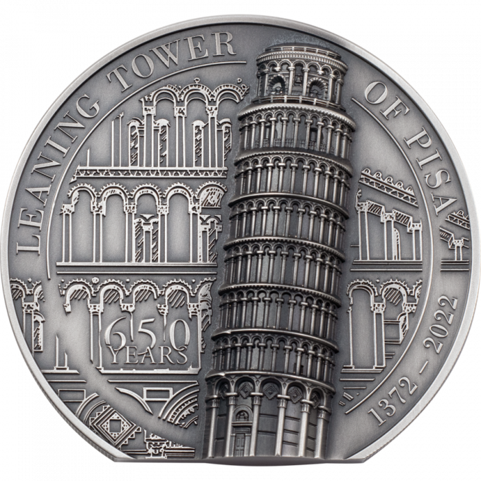 2022 Cook Islands Leaning Tower of Pisa - 5oz  .999 Silver Antique Coin