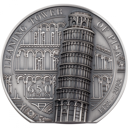 2022 Cook Islands Leaning Tower of Pisa - 5oz  .999 Silver Antique Coin