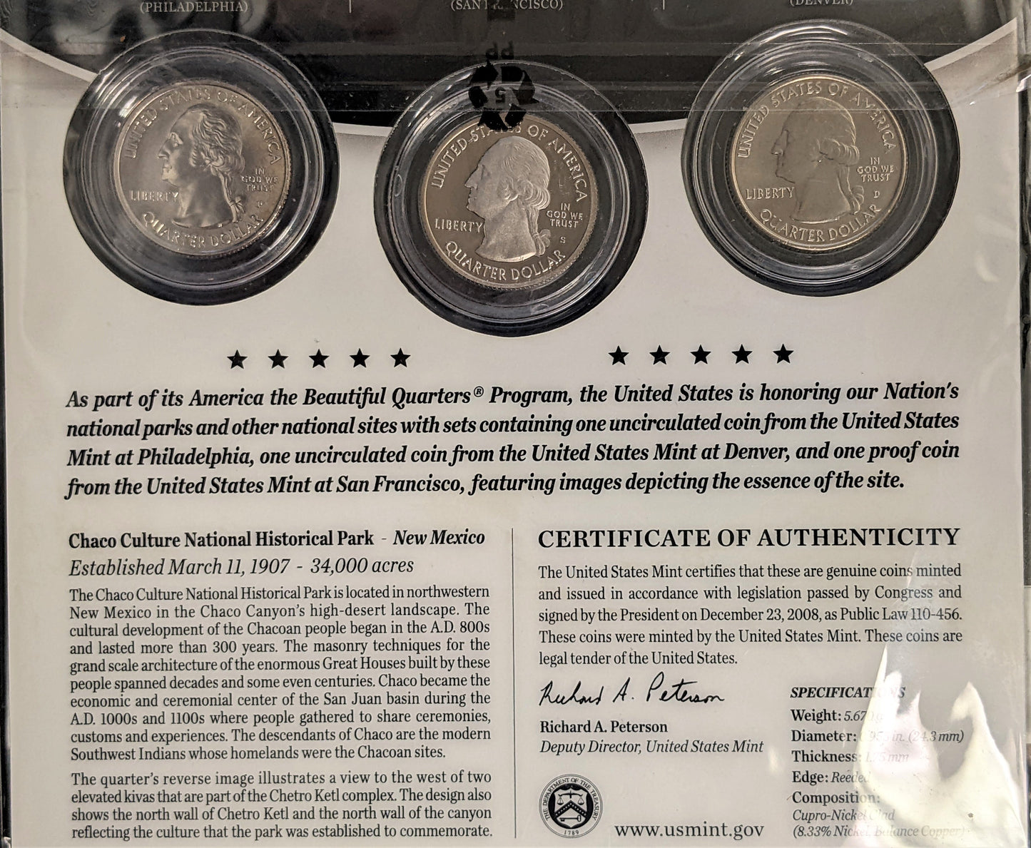 America The Beautiful Quarters - National Historic Park Chaco Culture - Three Coin Set