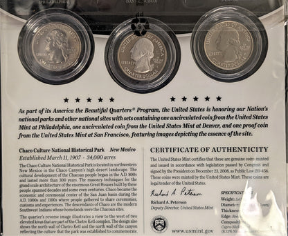 America The Beautiful Quarters - National Historic Park Chaco Culture - Three Coin Set
