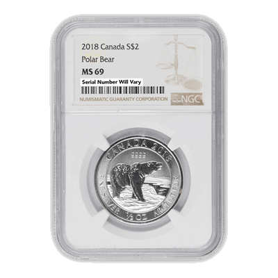 2018 1/2oz Silver Canadian $2 Polar Bear NGC MS69
