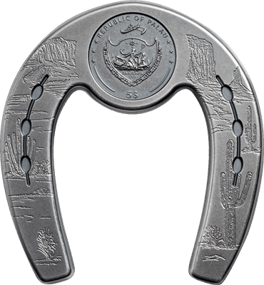 2021 Palau $5 Lucky Horseshoe Shaped 1 oz .999 Silver Antiqued Coin in OGP