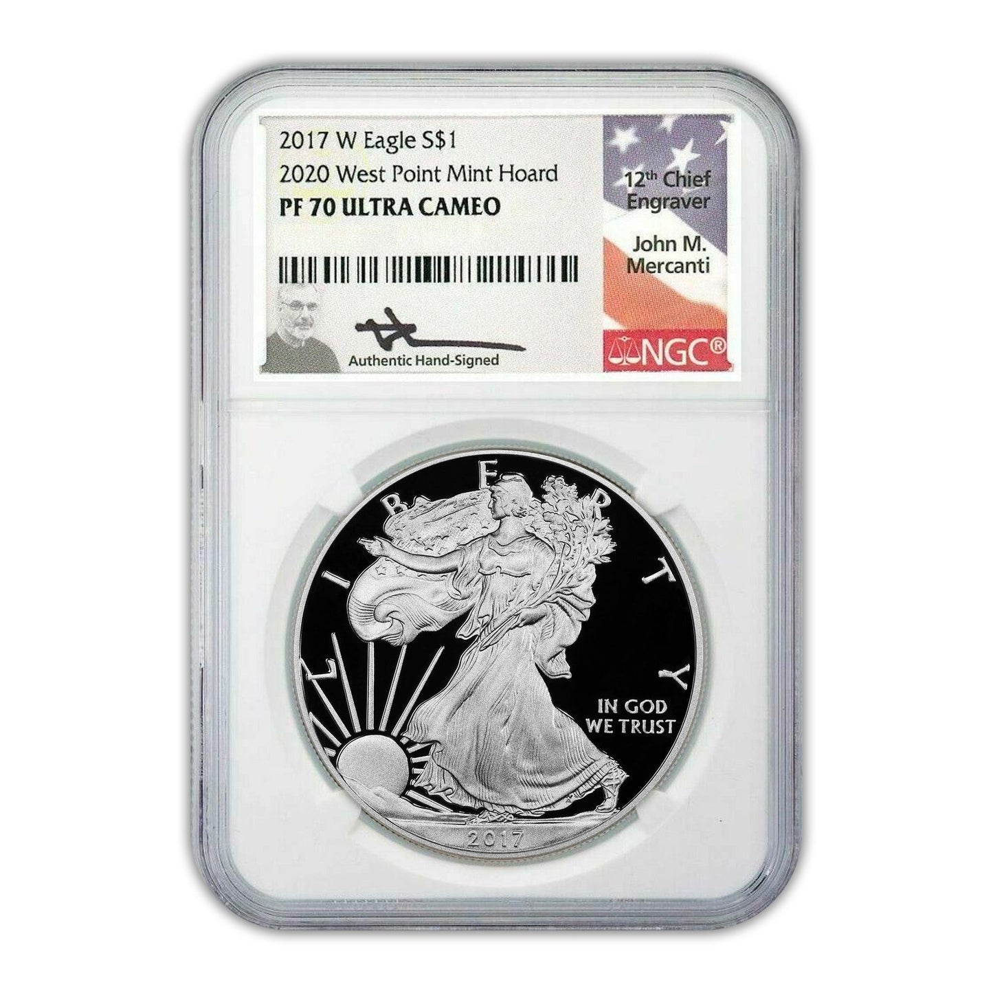 2017 Silver Eagle - Proof - 2020 Mint Hoard - NGC PF70 Mercanti Label