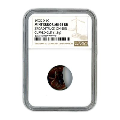 19XX D Lincoln Cent Broadstruck On 45% Curved Clip - Mint Error MS65 RB