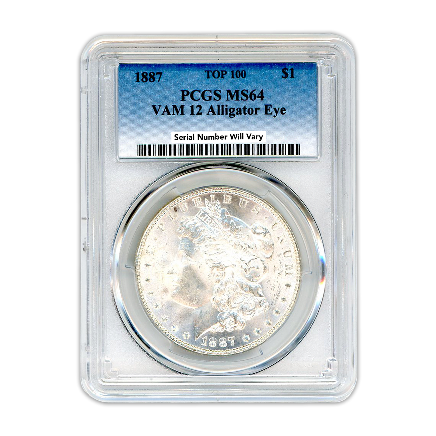1887 Morgan Silver Dollar Philadelphia - Vam 12 Alligator Eye - PCGS MS64