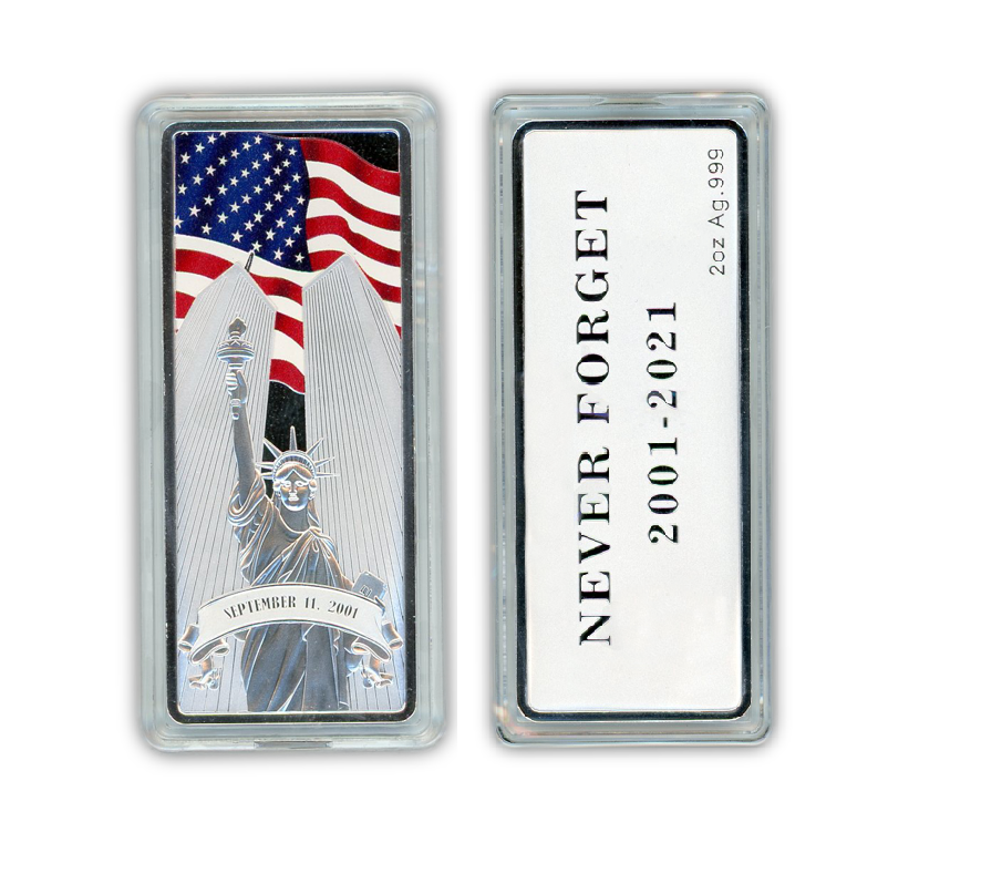 WTC Memorial 20th Anniversary 2 oz Silver Bar - Colorized