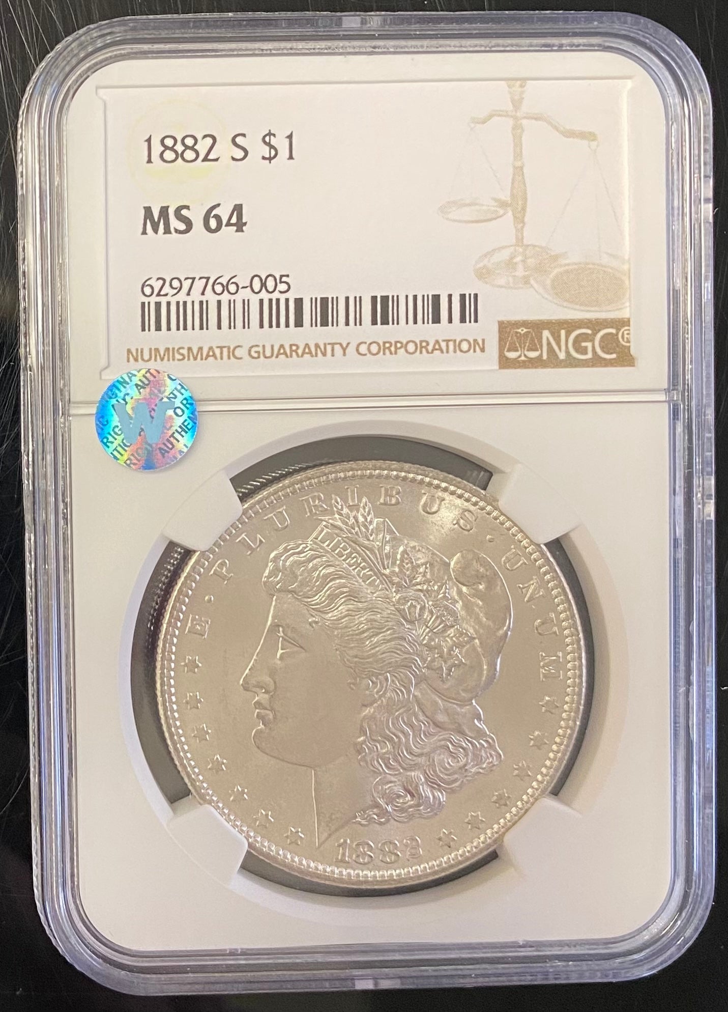 1882-S Morgan Silver Dollar San Francisco - NGC MS64 Sight White