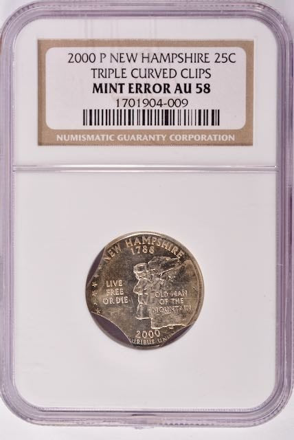 2000 New Hampshire Quarter 10%  - Triple Curved Clipped - NGC AU58