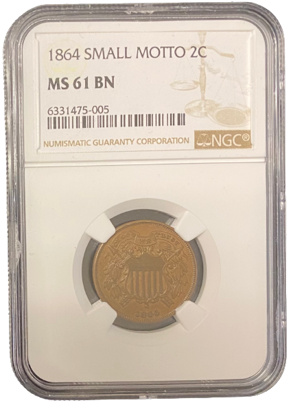1864 Two Cent Piece - Small Motto - NGC MS61BN