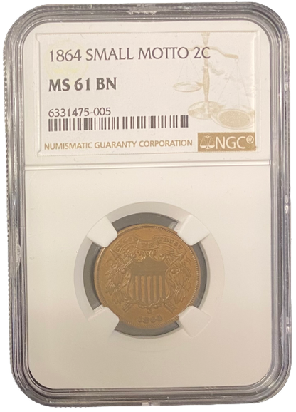 1864 Two Cent Piece - Small Motto - NGC MS61BN