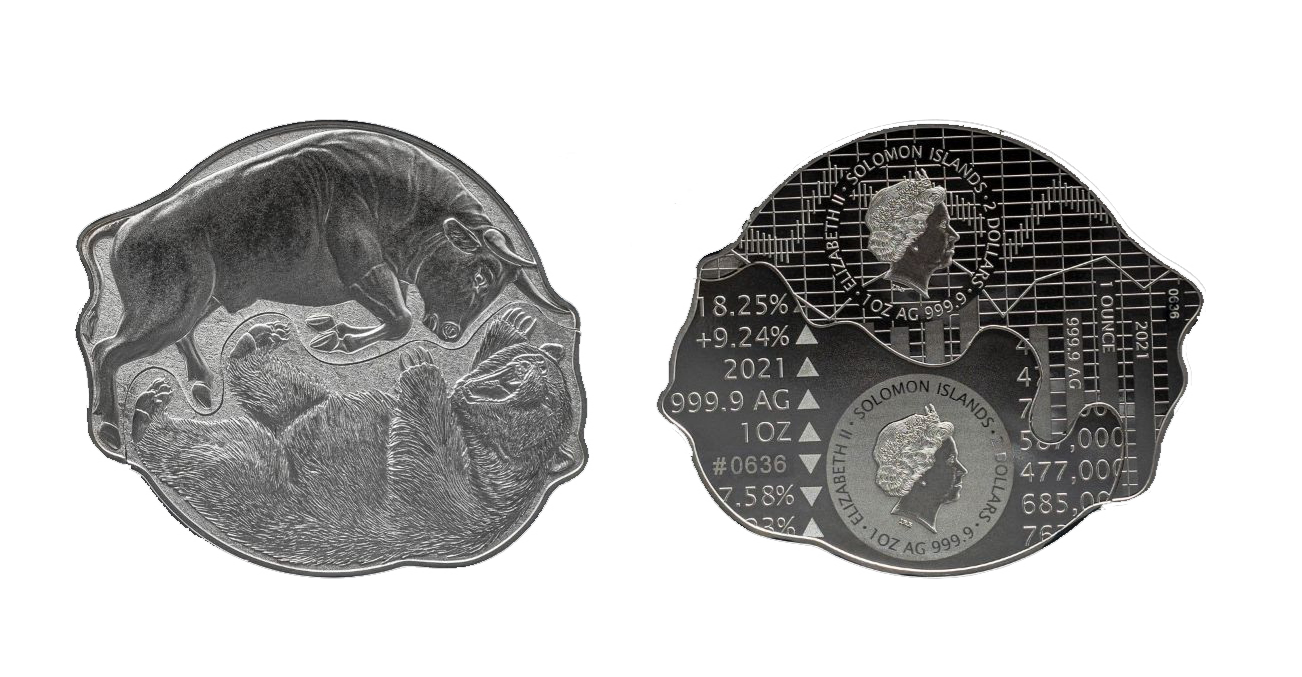 2021 2pc 1 oz Solomon Islands Silver Bull V Bear