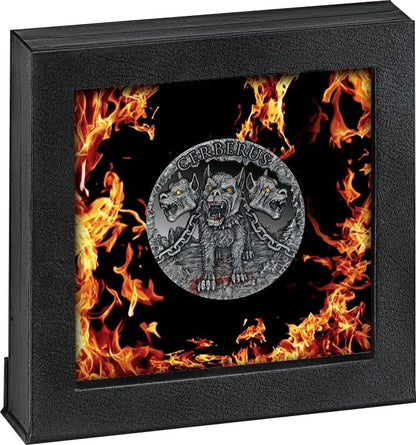 2021 Cerberus 2 oz Silver High Relief - Republic of Cameroon - Antique Finish