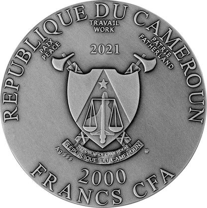 2021 Cerberus 2 oz Silver High Relief - Republic of Cameroon - Antique Finish