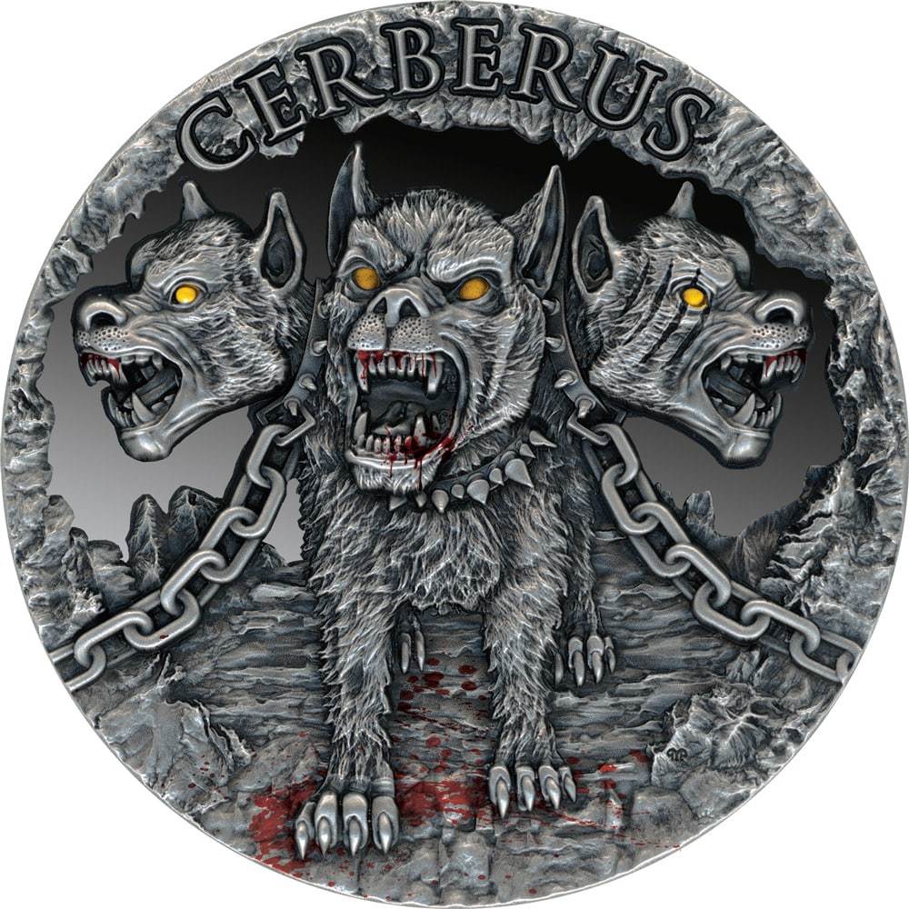 2021 Cerberus 2 oz Silver High Relief - Republic of Cameroon - Antique Finish