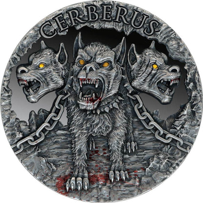 2021 Cerberus 2 oz Silver High Relief - Republic of Cameroon - Antique Finish