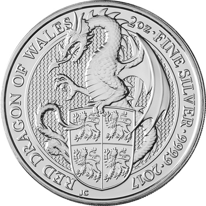2017 Red Dragon Of Wales 2 Oz Silver Bullion - Queen's Beast