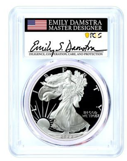 2022 Silver Eagle Proof - PCGS PR70 AR Advanced Release - Emily Damstra Signature Label