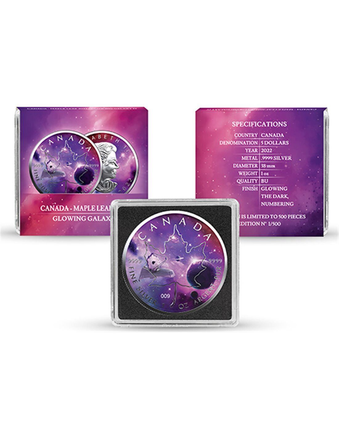 2022 Maple Leaf Glowing Galaxy 1 Oz Silver - Royal Canadian Mint