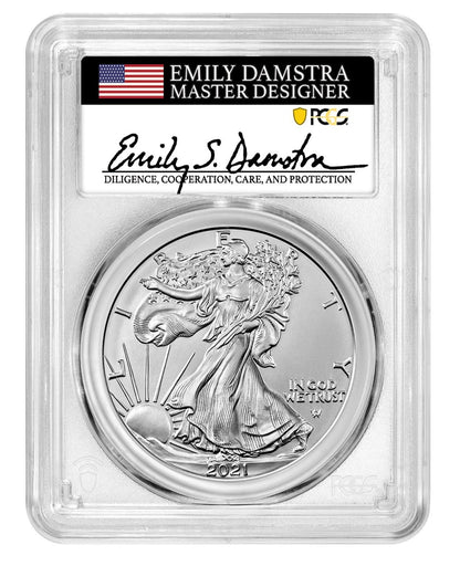 2021 Silver Eagle Type 2 - West Point Burnished - PCGS SP70 - First Strike - Emily Damstra Signature Label