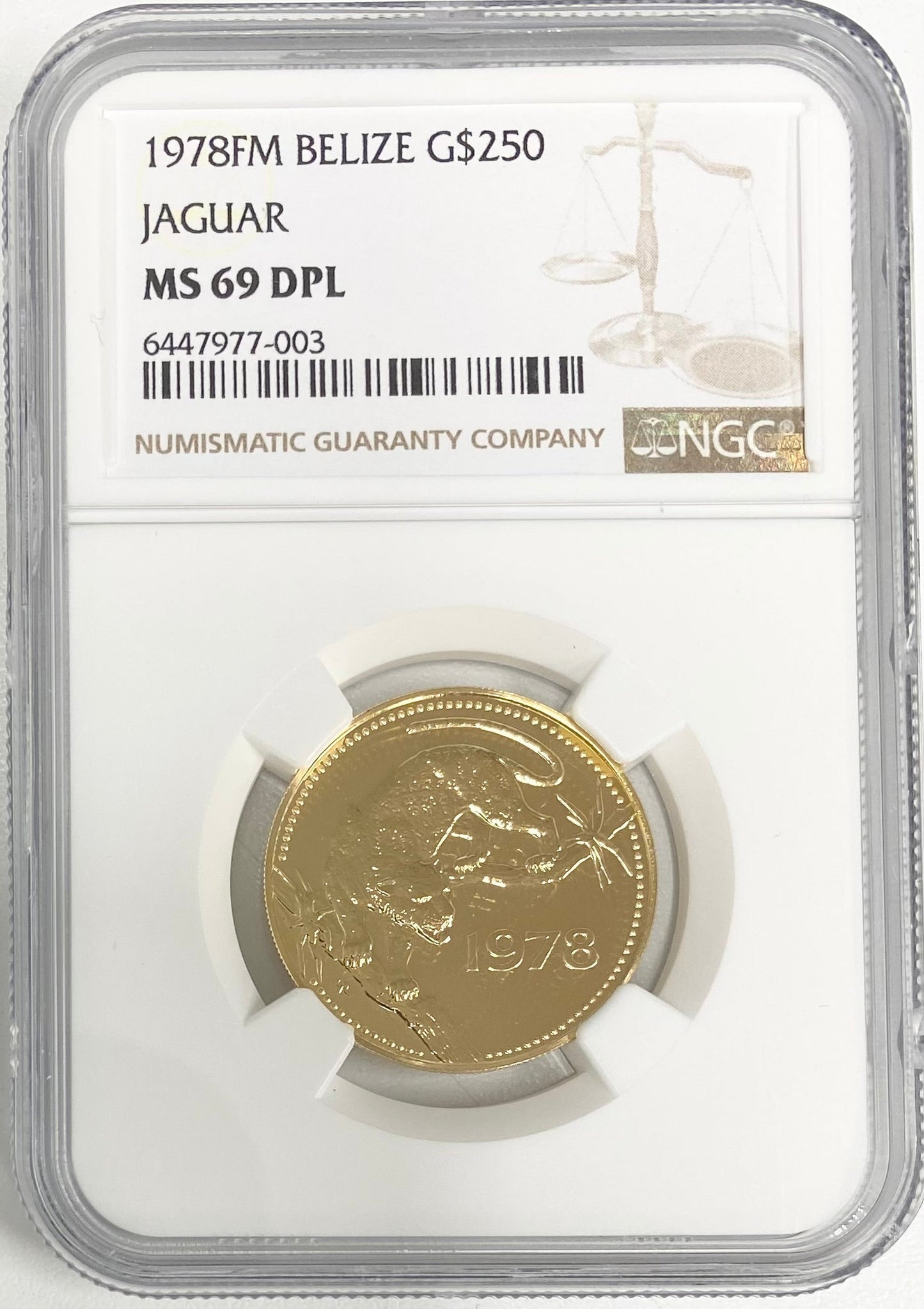 1978FM $250 Belize Jaguar Gold - NGC MS69 DPL