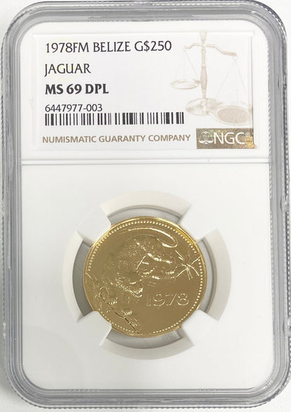 1978FM $250 Belize Jaguar Gold - NGC MS69 DPL
