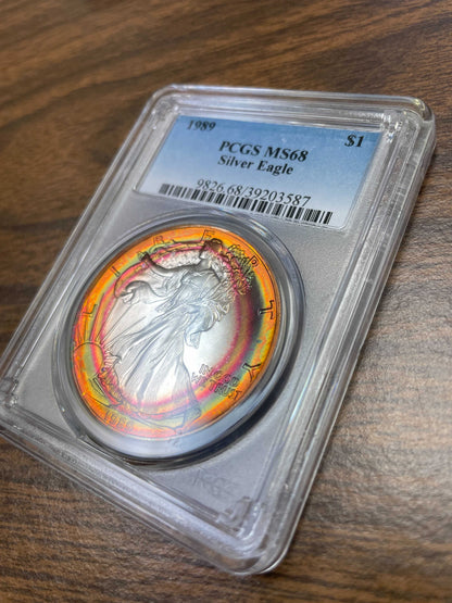 1989 Silver Eagle - Business Strike - PCGS MS68 - Vivid Rainbow Toned