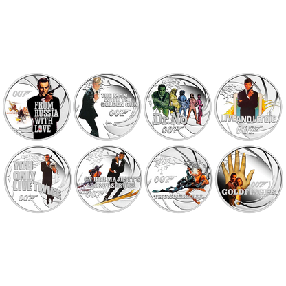 2021 James Bond 1/2oz Silver Proof Colorized 8 Coin Set