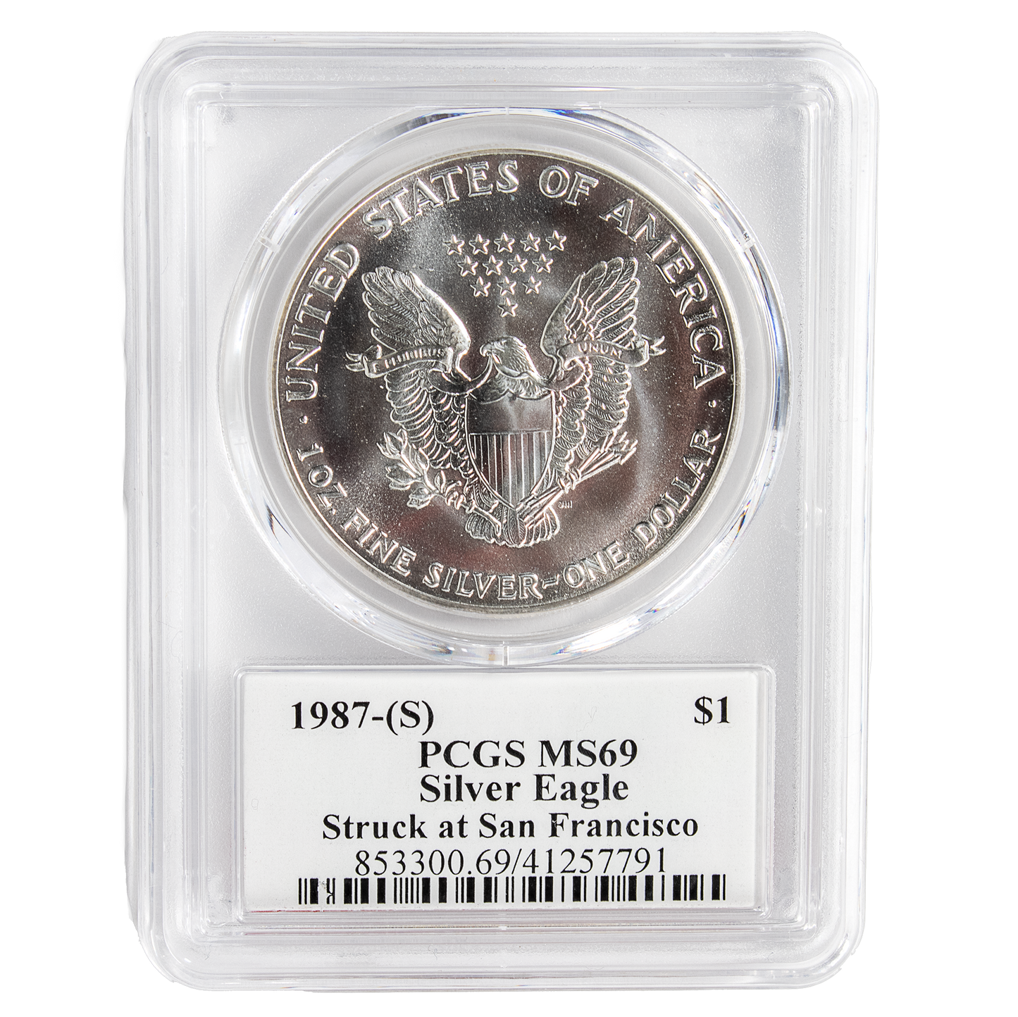 1987 (S) Silver Eagle San Francisco - Business Strike - PCGS MS69 Jim Peed Signature Label