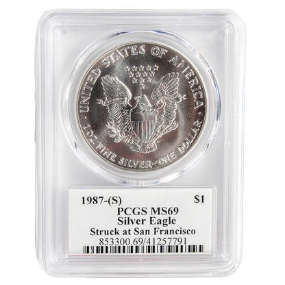 1987 (S) Silver Eagle San Francisco - Business Strike - PCGS MS69 Jim Peed Signature Label