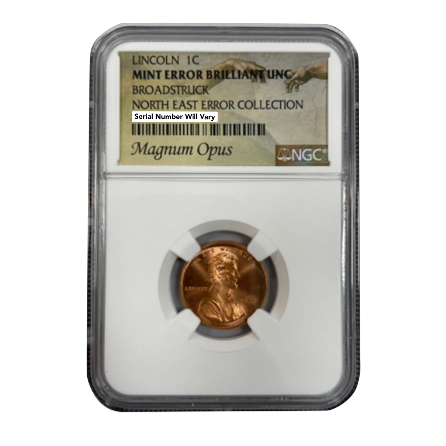 Lincoln Cent Broadstruck - Northeast Error Collection - Magnum Opus Label NGC