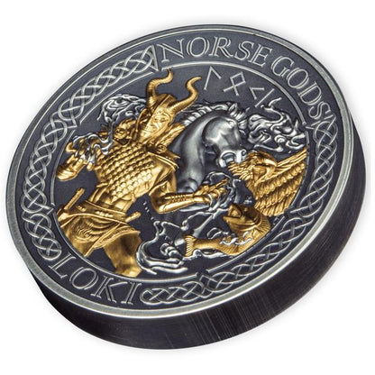 2022 Norse Gods Loki 2 Oz Silver - Cook Islands - Antiqued