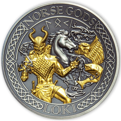 2022 Norse Gods Loki 2 Oz Silver - Cook Islands - Antiqued