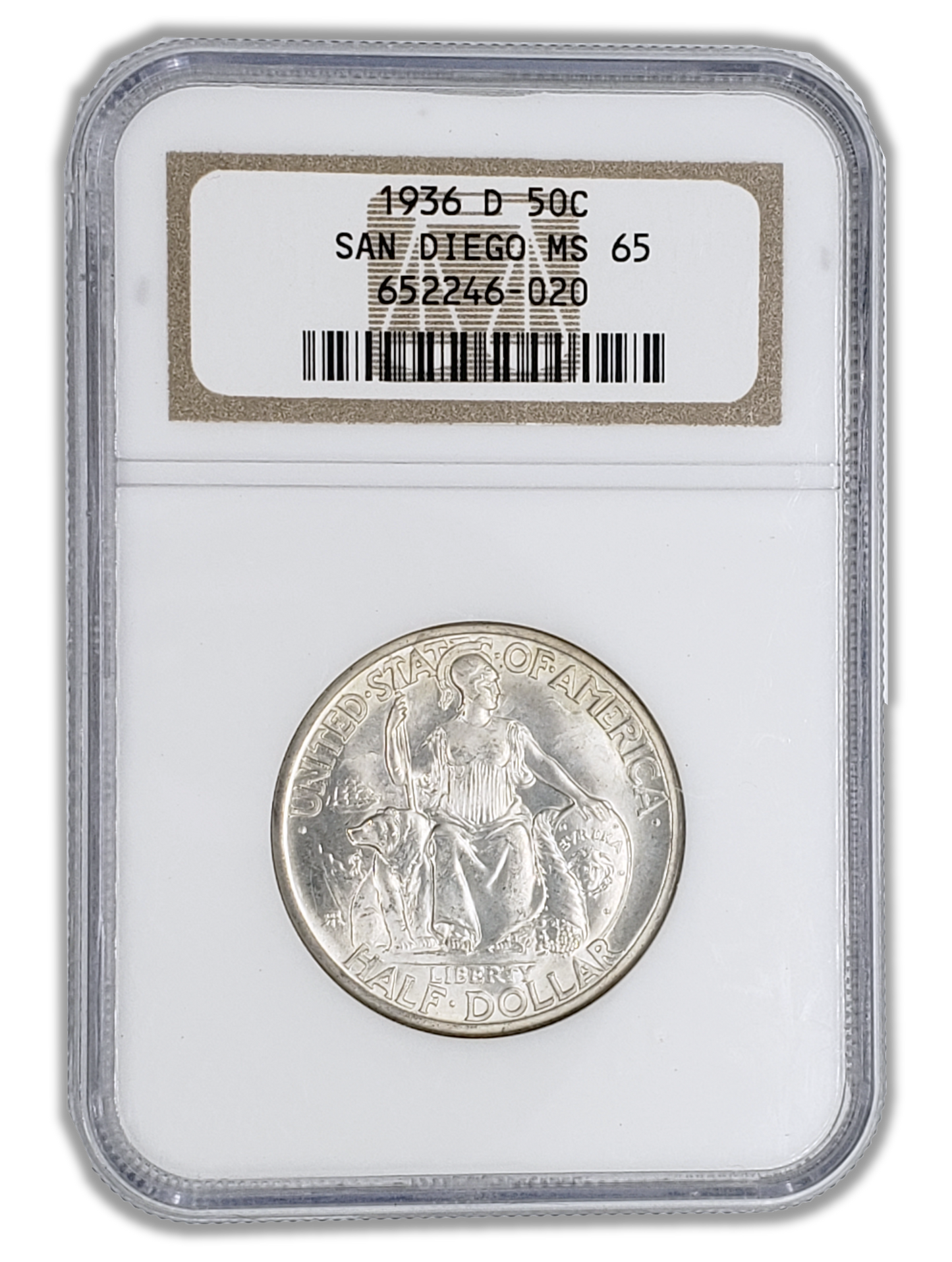 1936-D San Diego Silver Half Dollar San Francisco - NGC MS65