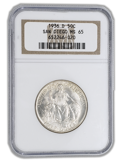 1936-D San Diego Silver Half Dollar San Francisco - NGC MS65
