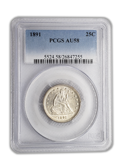 1891 Seated Liberty Quarter Philadelphia - PCGS AU58