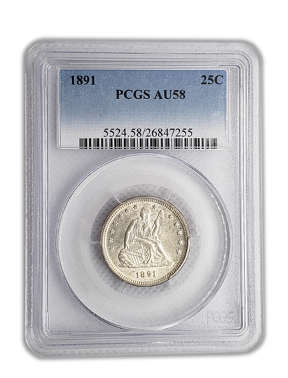 1891 Seated Liberty Quarter Philadelphia - PCGS AU58