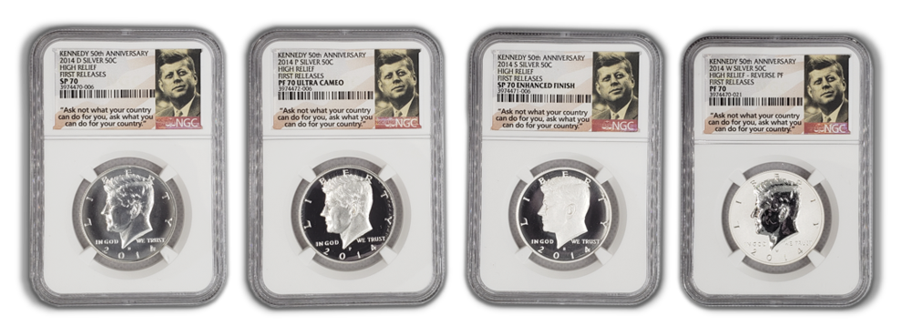 2014 Kennedy Silver Half Dollars - High Relief Early Releases - 4 pc Anniversary Set - NGC PF70