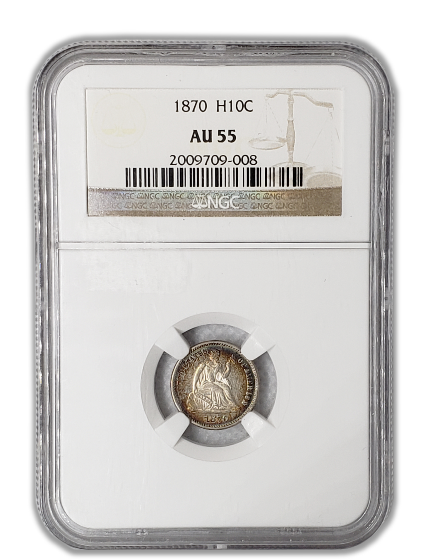 1870 Seated Liberty Half Dime - Philadelphia NGC AU55 Toning