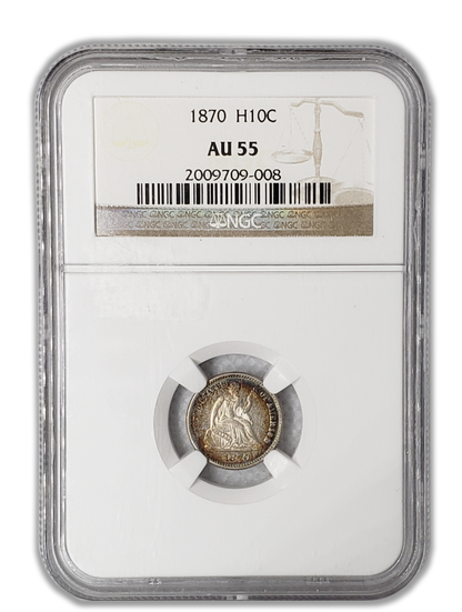 1870 Seated Liberty Half Dime - Philadelphia NGC AU55 Toning