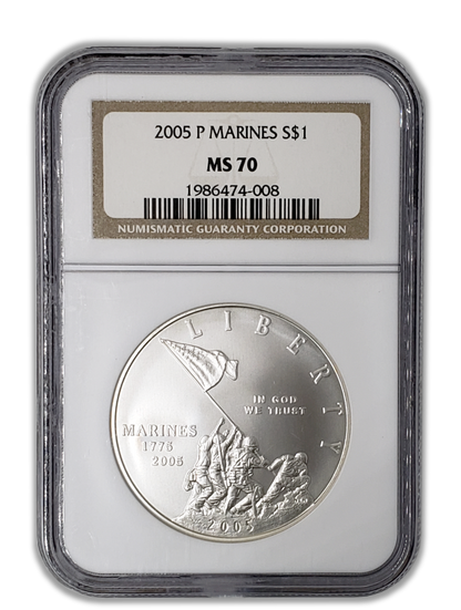 2005 Marine Corps Silver Dollar - Philadelphia NGC MS70
