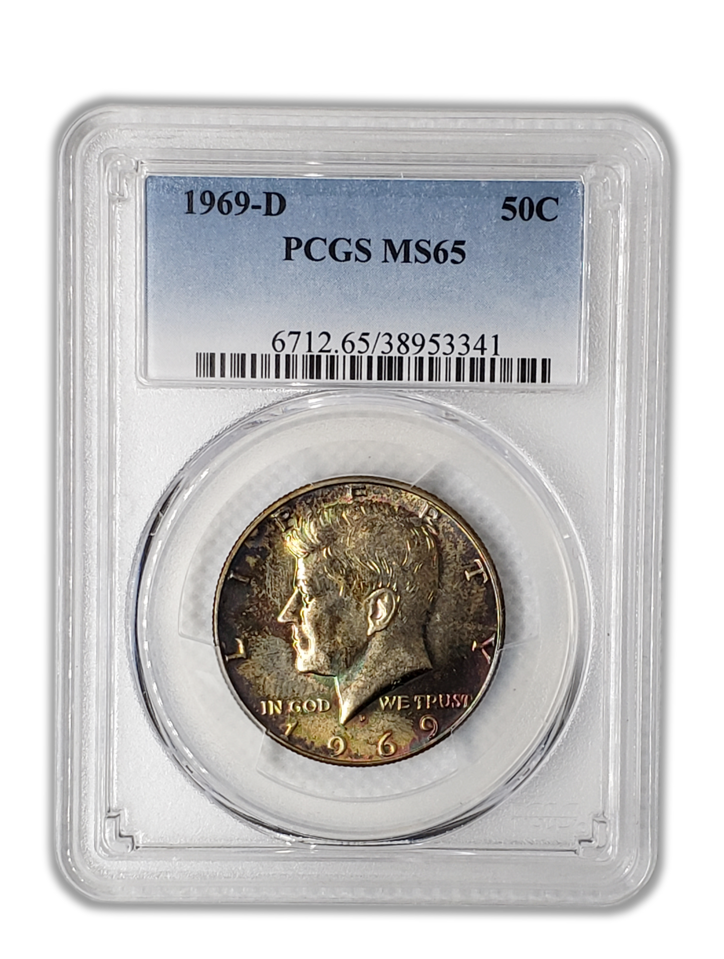 1969 D Kennedy 40% Silver Half Dollar Denver - PCGS MS65 Toned
