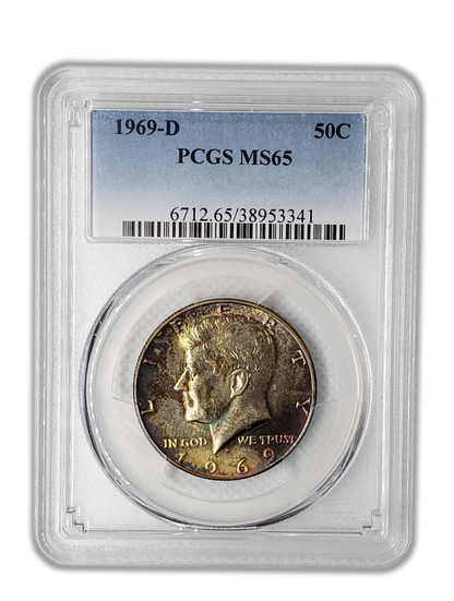 1969 D Kennedy 40% Silver Half Dollar Denver - PCGS MS65 Toned