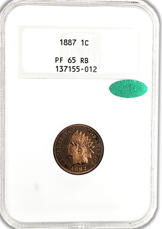 1887 Indian Cent Philadelphia Proof - NGC PF65 RB CAC